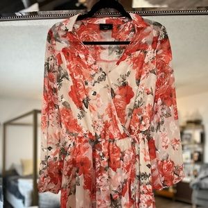 VICI- KARL FLORAL EMBROIDERED LONG SLEEVE RUFFLE DRESS